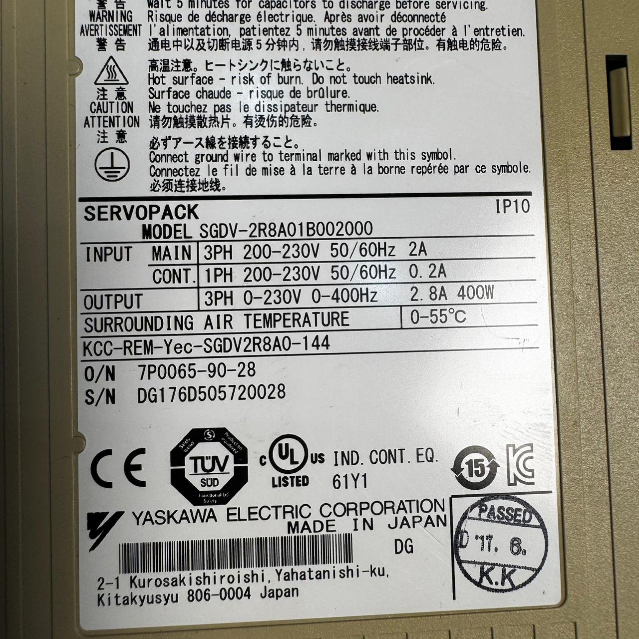 YASKAWA 400W (0.4Kw) SGDV-2R8A01B002000 AC Servo Driver - Image 2