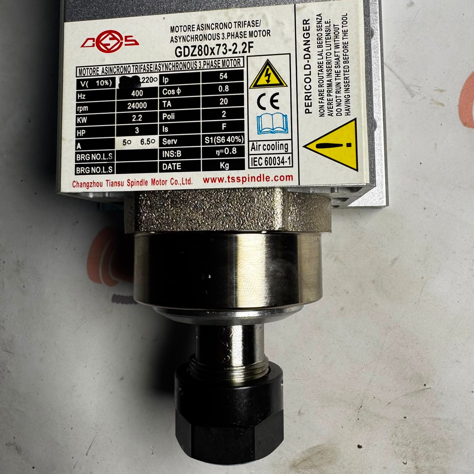 WANG JIANNAN GDZ80X73-2.2F 2.2Kw 220V 5A 24000Rpm ER20 Air Cool Spindle Motor - Image 2