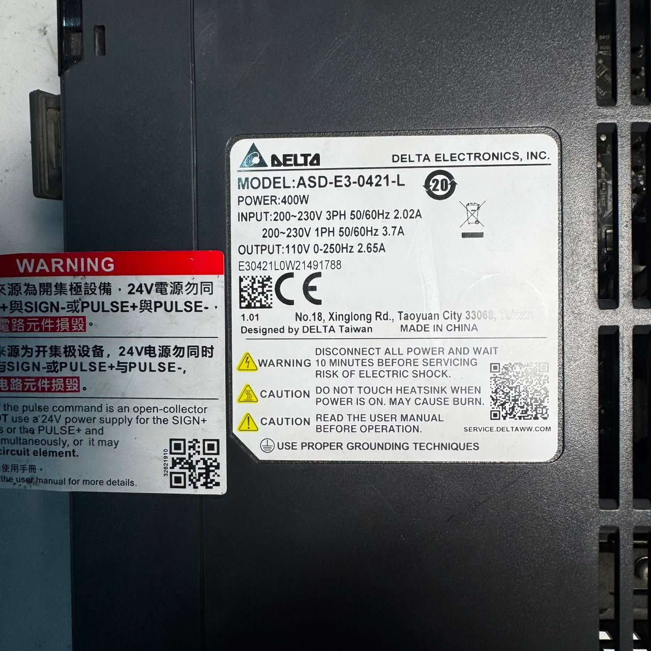 DELTA 400W (0.4kW) ASD-E3-0421-L AC Servo Driver with ECM-E3M-C20604RSA AC Servo Motor | Original Delta Servo System Pakistan - Image 2
